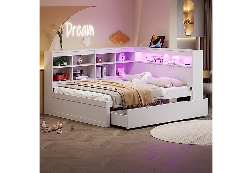 REDOM Stauraumbett mit USB-Steckdose und LED-Beleuchtung, mit Regalen und A günstig online kaufen