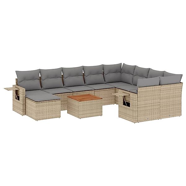 vidaXL 11-Tlg Garten-Sofagarnitur mit Kissen Beige Poly Rattan 3257186 günstig online kaufen