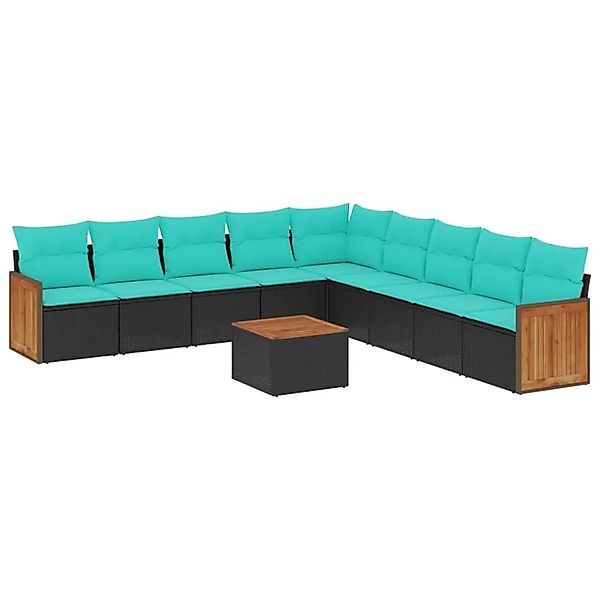 vidaXL 10-Tlg Gartensofa-Set mit Kissen Schwarz Polyrattan 3227744 günstig online kaufen