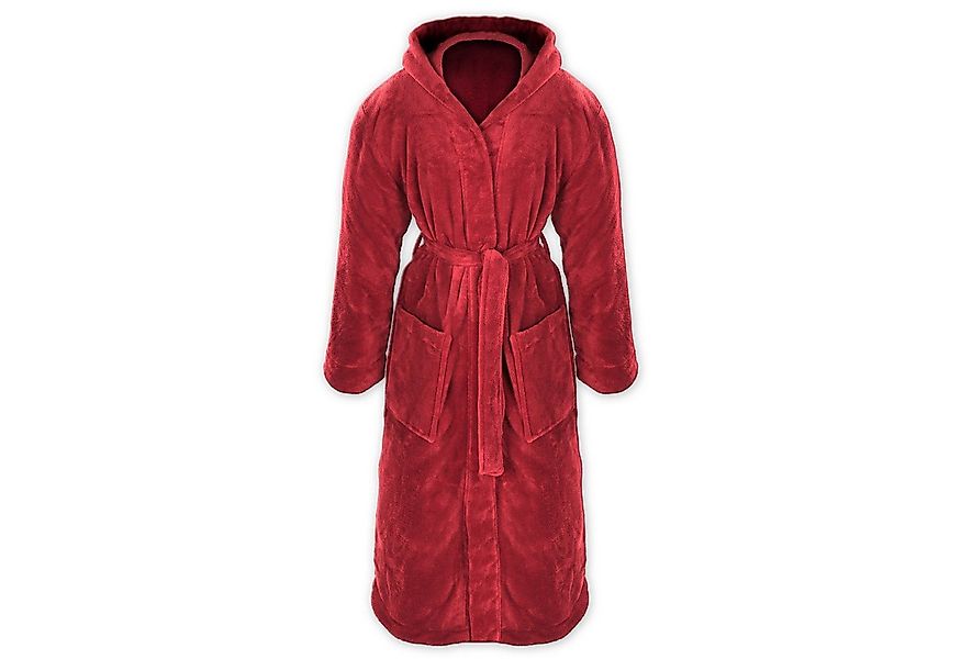 Gräfenstayn Unisex-Bademantel Bademantel Kapuze Flanell Fleece, S Bordeaux, günstig online kaufen