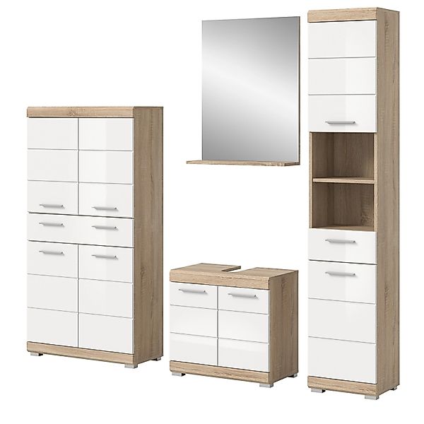 Inn.Furn Badmöbel Set in Weiß Hochglanz und Eiche 4-teilig 186 cm Mambo günstig online kaufen