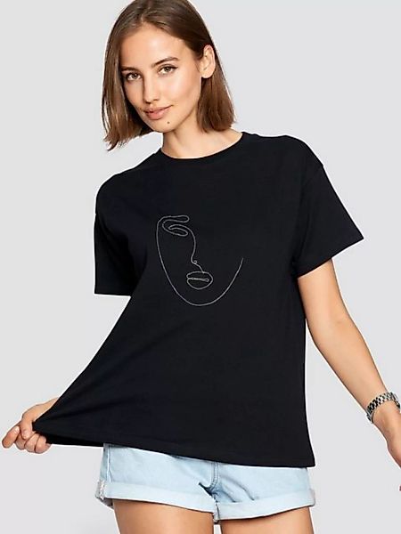 Freshlions T-Shirt T-Shirt Face mit Nieten Schwarz M Pailletten günstig online kaufen