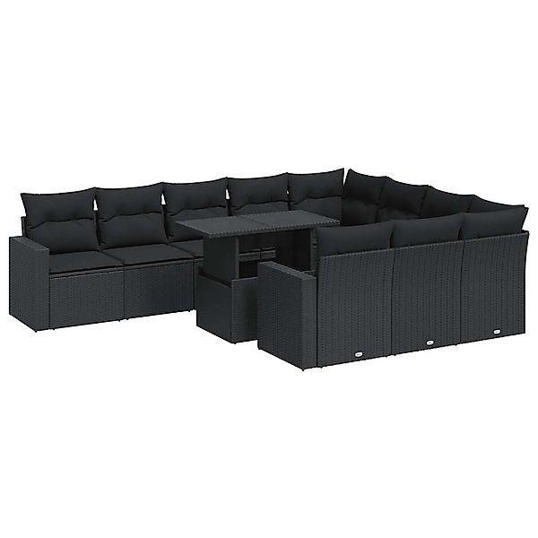 vidaXL 11-Tlg Garten-Sofagarnitur mit Kissen Schwarz Poly Rattan 3326386 günstig online kaufen