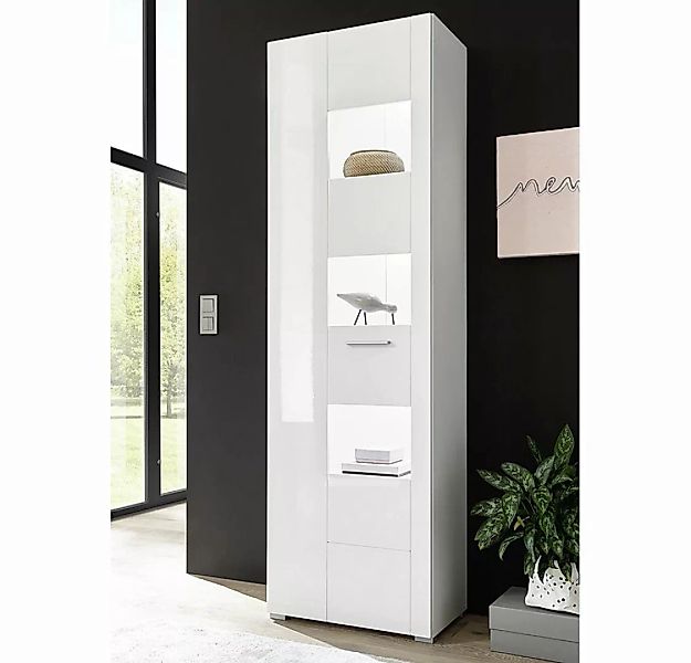 Lomadox Wohnzimmer Standvitrine CLAVI-61 in weiß Hochglanz, LED-Beleuchtung günstig online kaufen