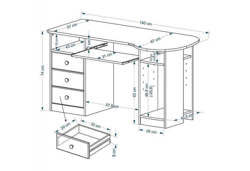 IDIMEX Schreibtisch BOB, Schreibtisch Computertisch PC-Schreibtisch, Kiefer günstig online kaufen