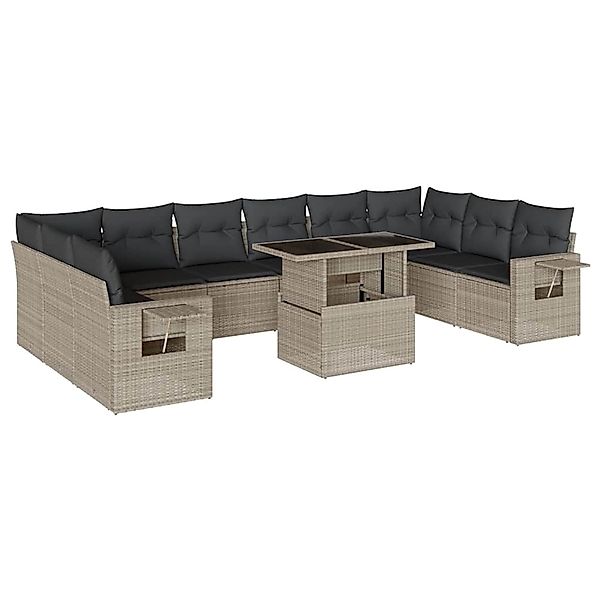 vidaXL 11-Tlg Garten-Sofagarnitur mit Kissen Hellgrau Poly Rattan 3268152 günstig online kaufen