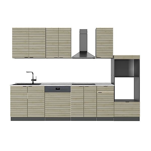 Vicco Fame-Line Küchenzeile Eiche Paneel/Anthrazit 300 cm mit Hochschrankoh günstig online kaufen