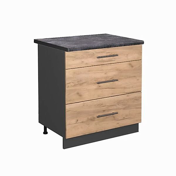 Vicco Unterschrank Fame-Line, Goldkraft Eiche/Anthrazit, 80 cm mit 3 Schubl günstig online kaufen