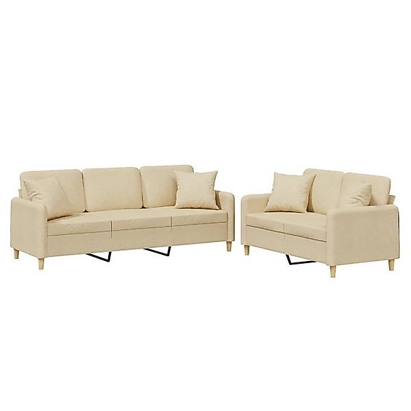 vidaXL Sofa, 2-tlg. Sofagarnitur mit Kissen Creme Stoff günstig online kaufen