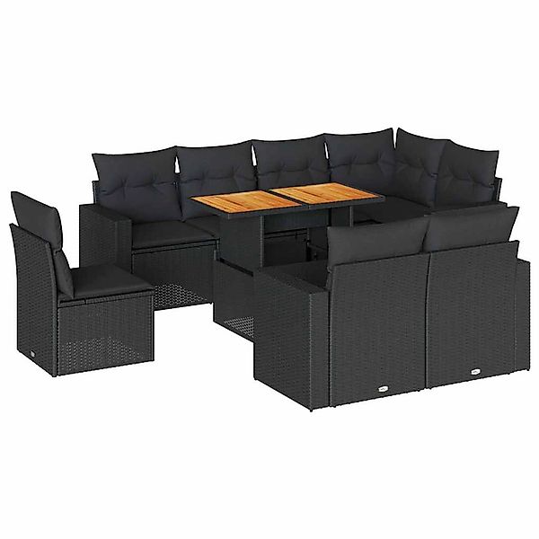 vidaXL 9-Tlg Garten-Sofagarnitur mit Kissen Schwarz Poly Rattan 3327051 günstig online kaufen