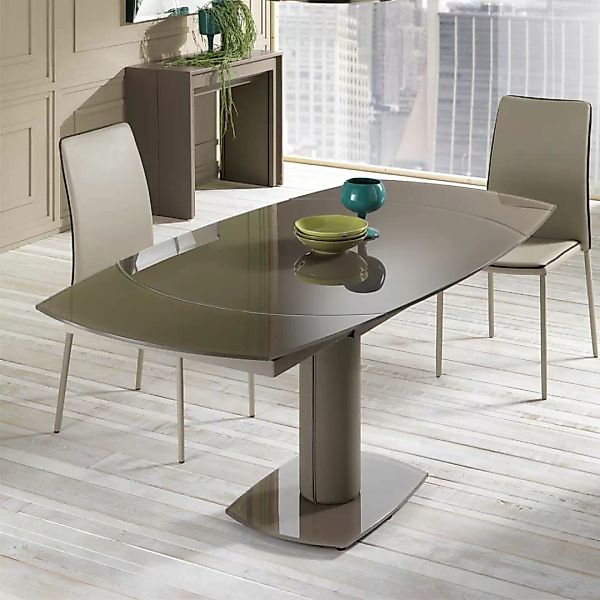 Moderner Esstisch mit grau-brauner Glasplatte ausziehbar günstig online kaufen