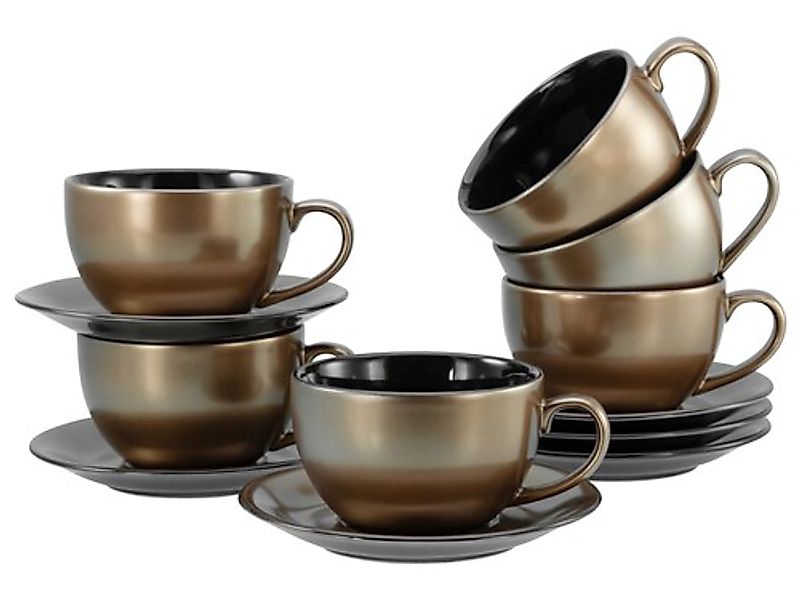 CreaTable Cappuccinotasse »Golden Days Schwarz, Cappuccinoset, 12-tlg.«, (S günstig online kaufen