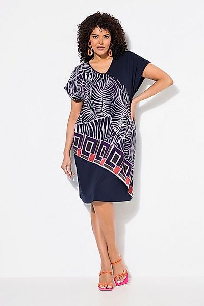 Ulla Popken Minikleid Jerseykleid Chiffon-Überwurf V-Ausschnitt Halbarm günstig online kaufen