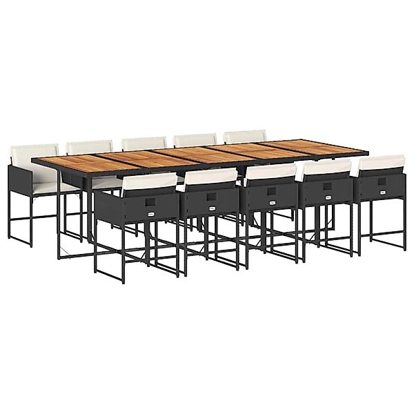 vidaXL 11-Tlg Garten-Essgruppe mit Kissen Schwarz Poly Rattan 3211299 günstig online kaufen