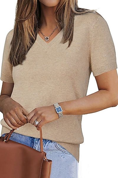 Arach&Cloz Strickpullover Damen Pullover Wollmischung Kurzarm V Ausschnitt günstig online kaufen