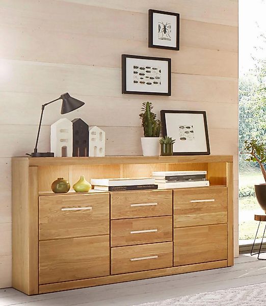 OTTO home Sideboard "Ribe,130cm breit,80cm hoch,Oberplatte Holz massiv,6 Fä günstig online kaufen
