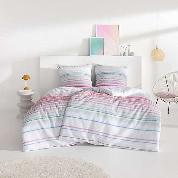 Estella Seersucker Bettwäsche Vinnie 3610-985 Streifen Bunt 135x200 günstig online kaufen