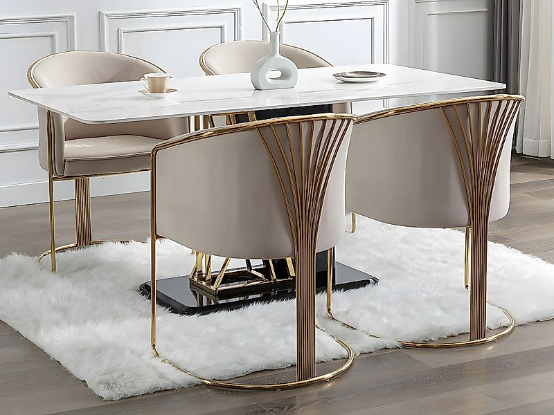 Stuhl mit Armlehnen 2er-Set - Samt & Metall - Beige und Goldfarben - JOSETH günstig online kaufen