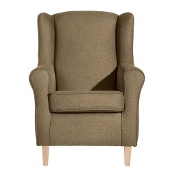 Ohrenbackensessel in Beige aus Flachgewebe optional mit Hocker günstig online kaufen