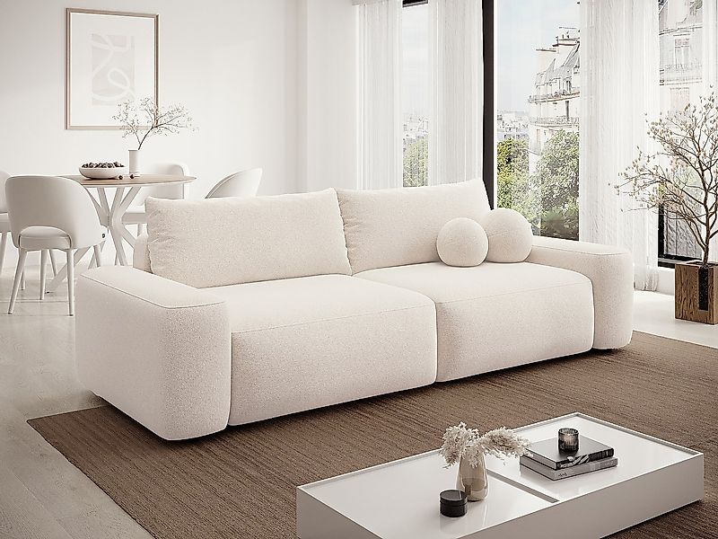 Sofa mit Schlaffunktion 4-Sitzer - melierter Stoff - Cremefarben - DAVISO günstig online kaufen