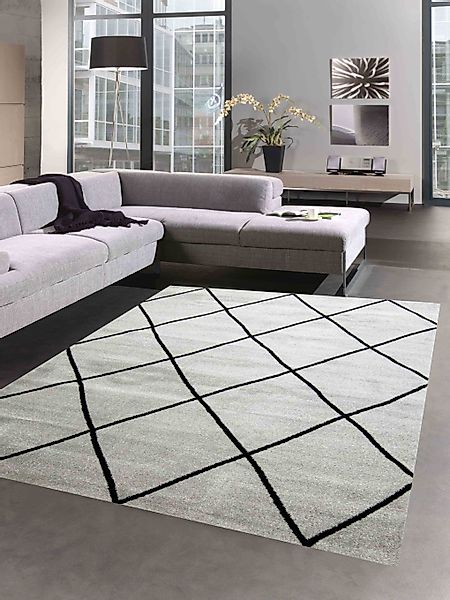 Carpetia Teppich Wohnzimmerteppich Rautenmuster grau schwarz günstig online kaufen