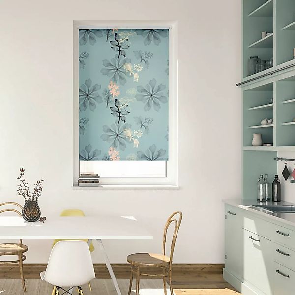 Verdunkelungsrollo Aqua Floral blau B/L: ca. 100x150 cm günstig online kaufen