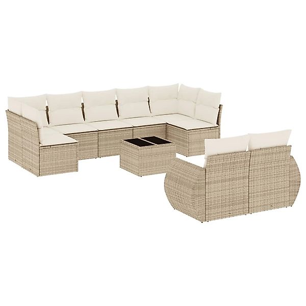 vidaXL 10-Tlg Garten-Sofagarnitur mit Kissen Beige Poly Rattan 3254165 günstig online kaufen