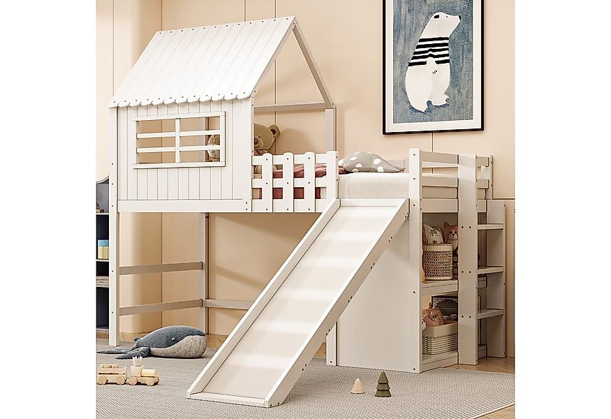 Merax Etagenbett (Massivholz, 1-St., Etagenbett Jugendbett Einzelbett Hausb günstig online kaufen