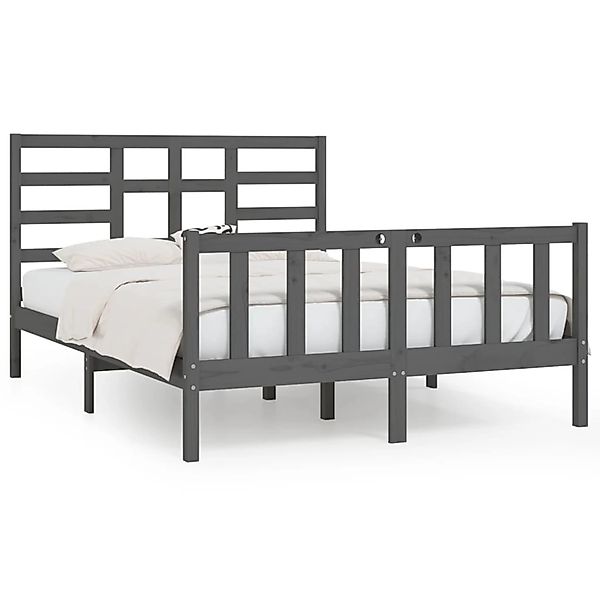 Vidaxl Massivholzbett Grau 150x200 Cm 5ft King Size günstig online kaufen