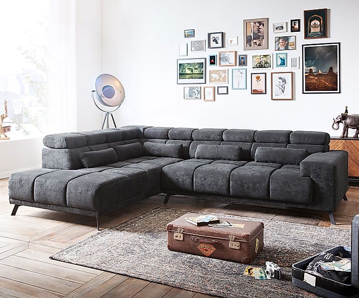 DELIFE Ecksofa Catan, Mikrofaser Anthrazit 295x230 Ottomane links Relaxfunk günstig online kaufen