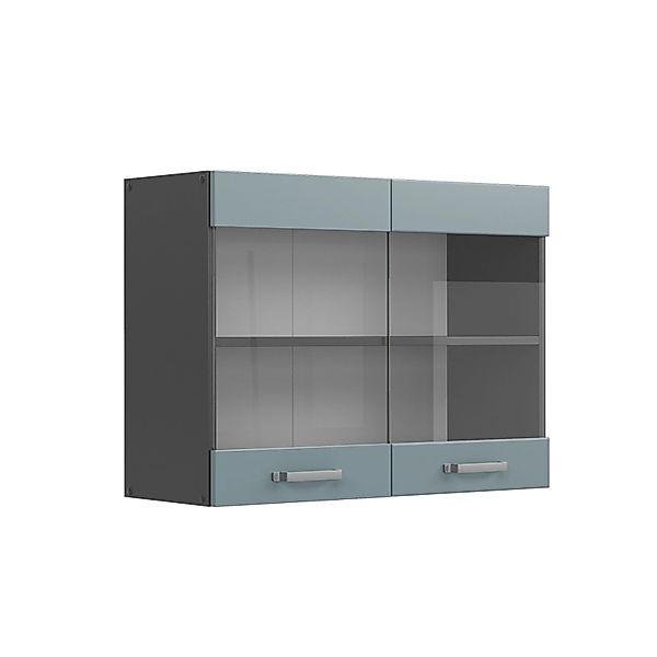 Vicco Küchenglasschrank R-Line Glashängeschrank Blau-Grau/Anthrazit 80 cm günstig online kaufen