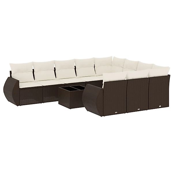 vidaXL 11-Tlg Garten-Sofagarnitur mit Kissen Braun Poly Rattan 3254240 günstig online kaufen