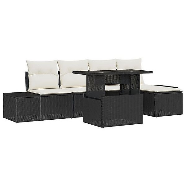 vidaXL Loungesofa 6-teiliges Gartensofa-Set mit Kissen Schwarz Poly Rattan, günstig online kaufen