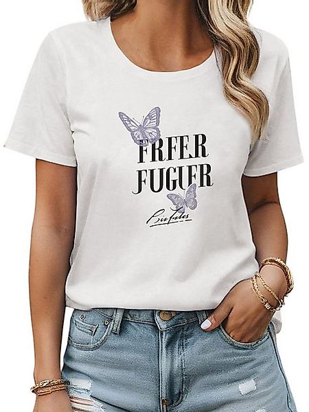 PYL Rundhalsshirt Damen Bequemes Sommer T shirt mit Schmetterling Ausgefall günstig online kaufen