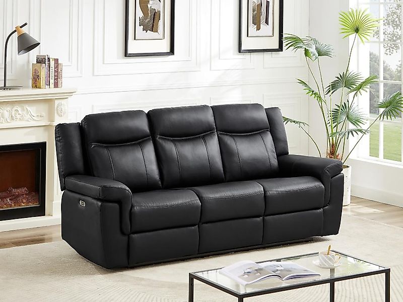 Relaxsofa elektrisch 3-Sitzer - Leder - Schwarz - mit Getränkehalter - KENN günstig online kaufen