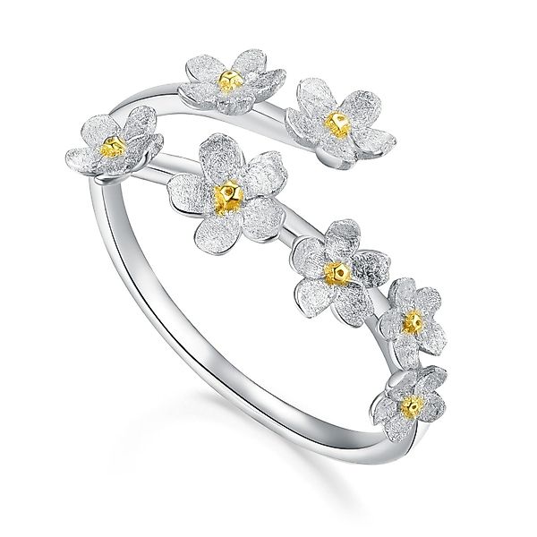 Runde Perlé Silberring zarte Vergissmeinnicht Blumen, günstig online kaufen