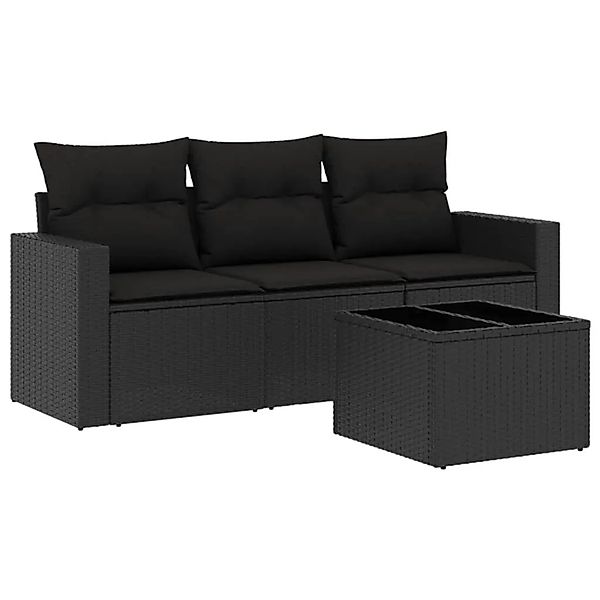 vidaXL 4-Tlg Garten-Sofagarnitur mit Kissen Schwarz Poly Rattan 3251002 günstig online kaufen