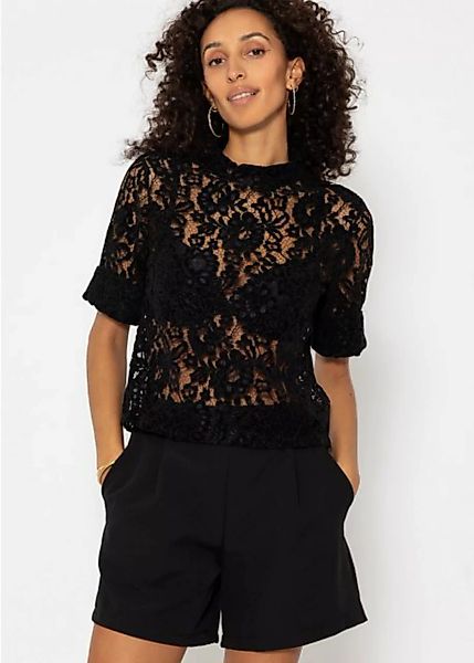 SASSYCLASSY Kurzarmbluse Transparentes Damen Shirt mit Samtdetails Damen Fe günstig online kaufen