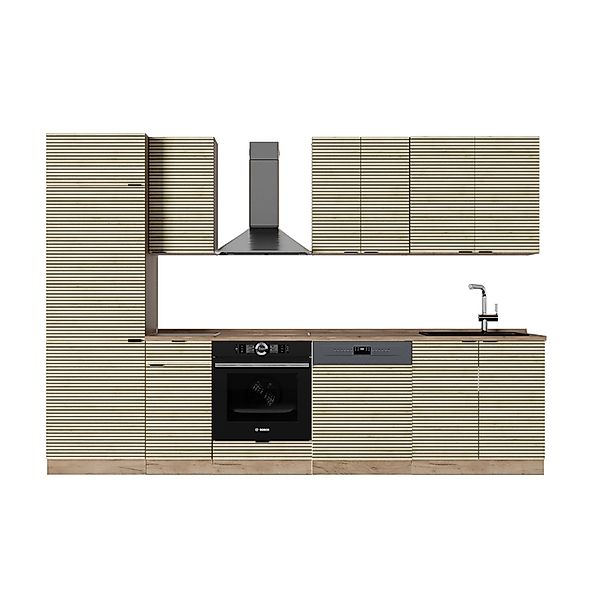 Vicco Fame-Line Küchenzeile Eiche Paneel/Goldkraft Eiche 300 cm AP Eiche günstig online kaufen