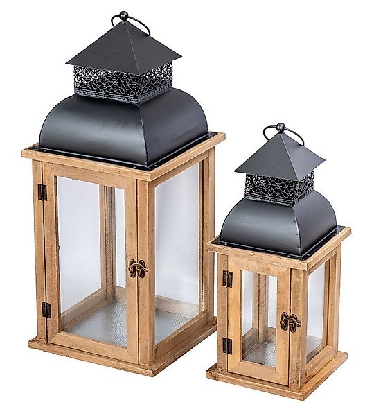 Levandeo® Kerzenlaterne, 2er Set Laterne Braun Holz Metall Kerzenhalter Win günstig online kaufen