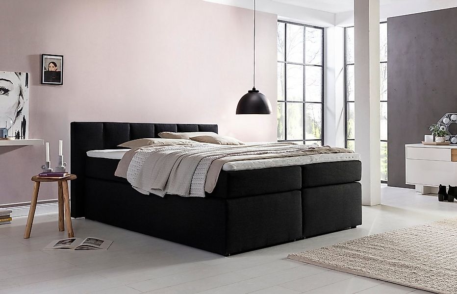 Möbelfreude Boxspringbett Boxspringbett Valina 140x200 cm Schwarz H2, 140x2 günstig online kaufen