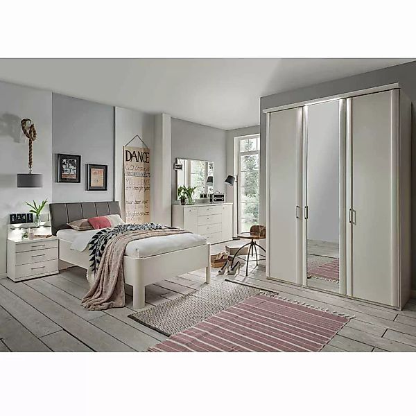 Schlafzimmer Einrichtung in Weiß Bett mit Komforthöhe (fünfteilig) günstig online kaufen