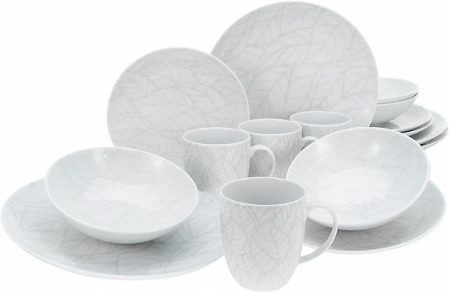 CreaTable Kombiservice "Geschirr-Set Home - Blätter" Service, weiß, Used-un günstig online kaufen