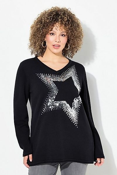 Ulla Popken Strickpullover Pullover Pailletten-Stern V-Ausschnitt günstig online kaufen