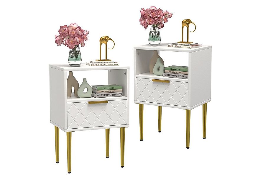 JEOBEST Nachttisch Nachtschrank Beistelltisch mit 1 Schublade und 1 Offenem günstig online kaufen