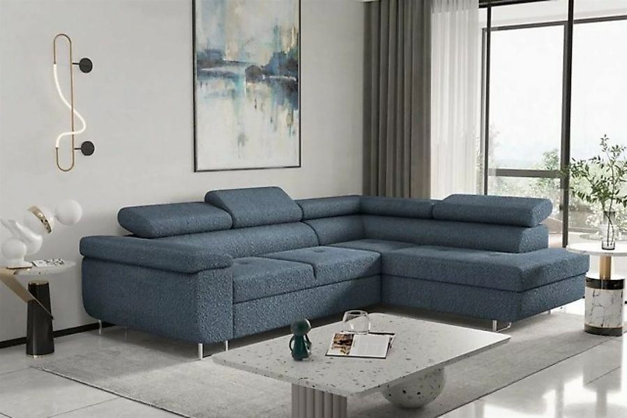 Fun Möbel Ecksofa Couchgarnitur Schlafsofa JADE mit Ottomane in Stoff Ascot günstig online kaufen