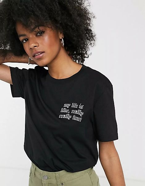 Dr Denim – Schwarzes T-Shirt mit Schriftzug-Grau günstig online kaufen