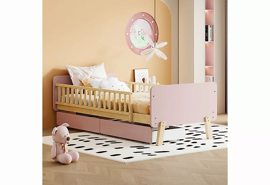 OKWISH Kinderbett mit 2 Schubladen (Holzbett aus Massivholz mit Lattenrost günstig online kaufen