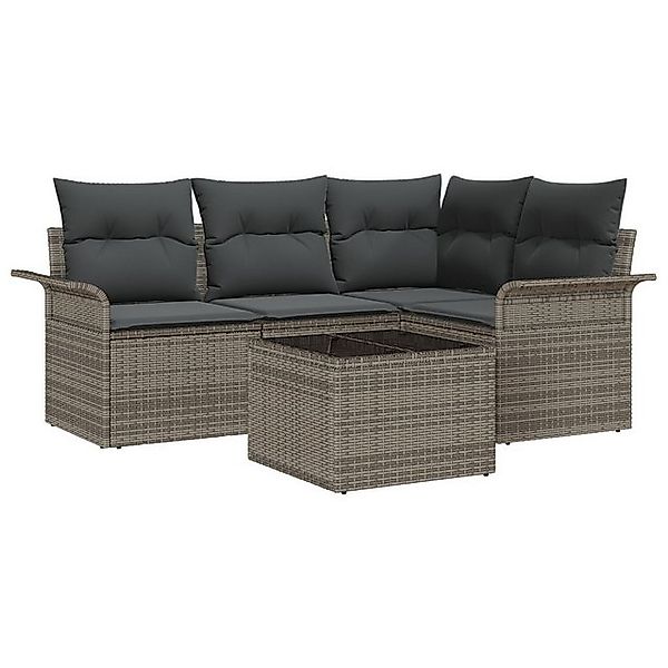 vidaXL Loungesofa 4-teiliges Garten-Sofa-Set mit Kissen aus schwarzem Poly- günstig online kaufen