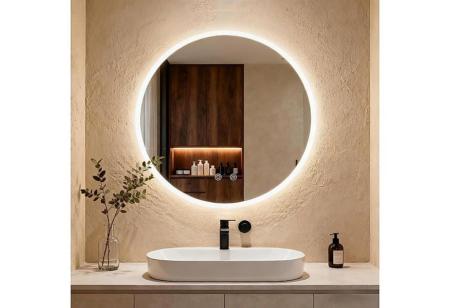 TLGREEN Badspiegel Rund mit Beleuchtung,LED Spiegel mit 3 Lichtfarben dimmb günstig online kaufen